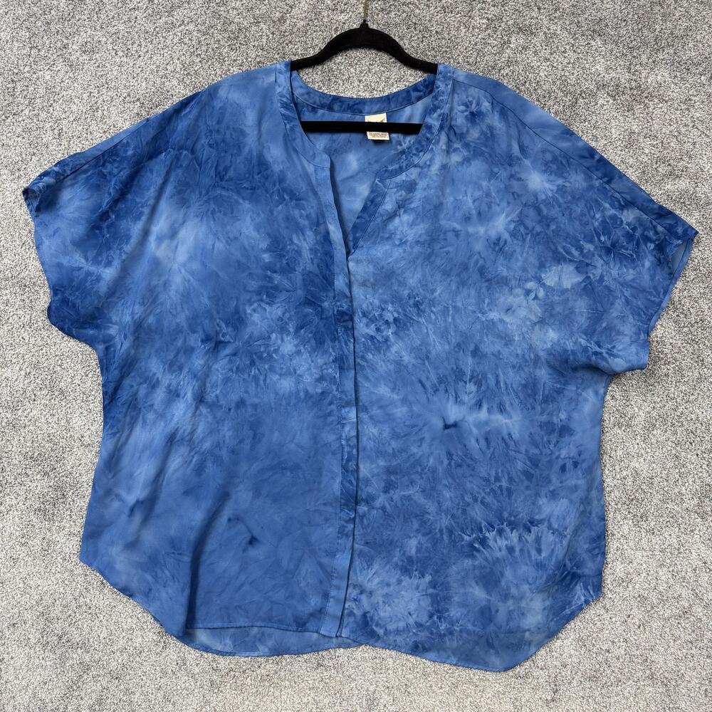 Faded Glory Kimono Blouse Womens 4X Plus Blue Tie Dye Chiffon Coastal Indie Boho